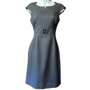 Tahari Arthur Levine Gray Sleeveless Fitted Midi Dress Size 2